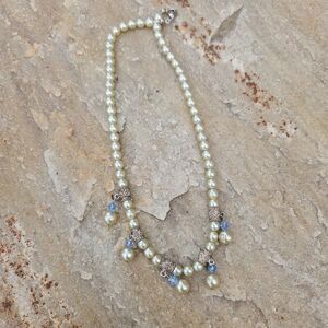 Costume Pearl Necklace Faceted Blue  'Crystals' PROM, DANCE, WEDDING, GIRLS PLAY